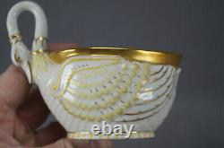 Ludwigsburg Hand Painted Yellow White & Gold Relief Molded Swan Cup & Saucer