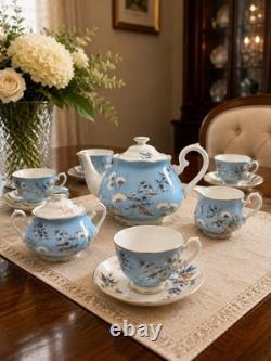 Luxury Blue Floral Fine China Tea Set Gold Trim Porcelain Tea Service Gift Set