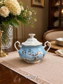 Luxury Blue Floral Fine China Tea Set Gold Trim Porcelain Tea Service Gift Set