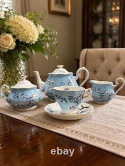 Luxury Blue Floral Fine China Tea Set Gold Trim Porcelain Tea Service Gift Set