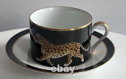 Lynn Chase JAGUAR JUNGLE Cup and Saucer 24k Gold Rim Mint SET OF 4