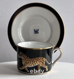 Lynn Chase JAGUAR JUNGLE Cup and Saucer 24k Gold Rim Mint SET OF 4