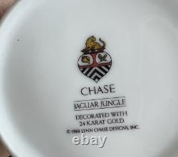Lynn Chase JAGUAR JUNGLE Cup and Saucer 24k Gold Rim Mint SET OF 4