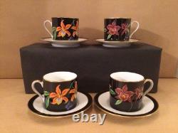 Lynn Chase Jaguar Jungle (4) Demitasse Cups & Saucers 24k Gold Trim Vgc