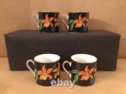 Lynn Chase Jaguar Jungle (4) Demitasse Cups & Saucers 24k Gold Trim Vgc