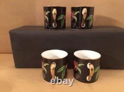 Lynn Chase Jaguar Jungle (4) Demitasse Cups & Saucers 24k Gold Trim Vgc
