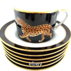 Lynn Chase Jaguar Jungle Set Of Six Porcelain Cups And Saucers Black Gold Jaguar