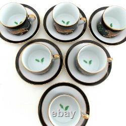 Lynn Chase Jaguar Jungle Set Of Six Porcelain Cups And Saucers Black Gold Jaguar