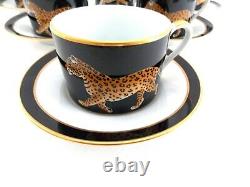 Lynn Chase Jaguar Jungle Set Of Six Porcelain Cups And Saucers Black Gold Jaguar
