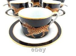 Lynn Chase Jaguar Jungle Set Of Six Porcelain Cups And Saucers Black Gold Jaguar