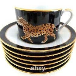 Lynn Chase Jaguar Jungle Set Of Six Porcelain Cups And Saucers Black Gold Jaguar