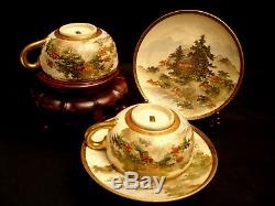 MARKED Shozusan JAPANESE MEIJI PERIOD SATSUMA TEA CUP & SAUCER SET OF 2