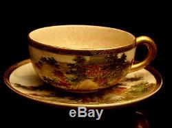 MARKED Shozusan JAPANESE MEIJI PERIOD SATSUMA TEA CUP & SAUCER SET OF 2