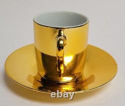 MCM Vintage 24K Gold Porcelain Demitasse Cup & Saucer Paper Label Made in Japan