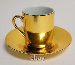 MCM Vintage 24K Gold Porcelain Demitasse Cup & Saucer Paper Label Made in Japan