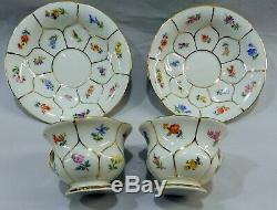 MEISSEN German Porcelain Scattered Flowers DEMITASSE TEACUP CUP& SAUCER GOLD S/2