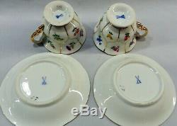 MEISSEN German Porcelain Scattered Flowers DEMITASSE TEACUP CUP& SAUCER GOLD S/2