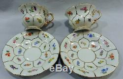 MEISSEN German Porcelain Scattered Flowers DEMITASSE TEACUP CUP& SAUCER GOLD S/2