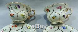 MEISSEN German Porcelain Scattered Flowers DEMITASSE TEACUP CUP& SAUCER GOLD S/2