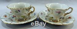 MEISSEN German Porcelain Scattered Flowers DEMITASSE TEACUP CUP& SAUCER GOLD S/2