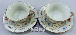 MEISSEN German Porcelain Scattered Flowers DEMITASSE TEACUP CUP& SAUCER GOLD S/2