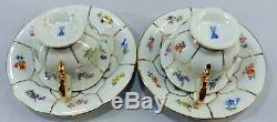 MEISSEN German Porcelain Scattered Flowers DEMITASSE TEACUP CUP& SAUCER GOLD S/2