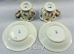 MEISSEN German Porcelain Scattered Flowers DEMITASSE TEACUP CUP& SAUCER GOLD S/2