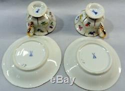 MEISSEN German Porcelain Scattered Flowers DEMITASSE TEACUP CUP& SAUCER GOLD S/2