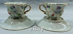 MEISSEN German Porcelain Scattered Flowers DEMITASSE TEACUP CUP& SAUCER GOLD S/2