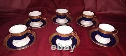 MINTONS EST. 1793 ENGLAD 6 COBALT BLUE&GOLD ENCRUSTED DEMITASSE CUPS and SAUCERS