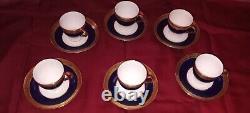 MINTONS EST. 1793 ENGLAD 6 COBALT BLUE&GOLD ENCRUSTED DEMITASSE CUPS and SAUCERS