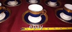 MINTONS EST. 1793 ENGLAD 6 COBALT BLUE&GOLD ENCRUSTED DEMITASSE CUPS and SAUCERS