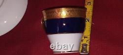 MINTONS EST. 1793 ENGLAD 6 COBALT BLUE&GOLD ENCRUSTED DEMITASSE CUPS and SAUCERS