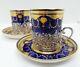 Minton Gold Plated Lapis Lazuli Cup & Saucer Pair Sterling Silver Handle Antique
