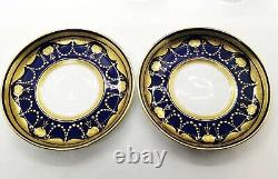 MINTON Gold plated lapis lazuli Cup & Saucer Pair sterling silver handle Antique