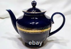 MINT Lomonosov Porcelain Tea Service Cobalt, Embossed Gold, IMPERIAL RUSSIA Vtg