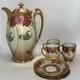 Mz Austria Floral Hand Painted Gold Chocolate Coffee Pot Cups Saucers 1900s