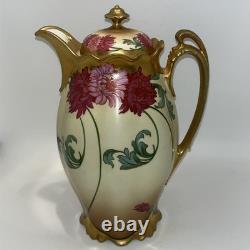 MZ Austria Floral Hand Painted Gold Chocolate Coffee Pot cups saucers 1900s