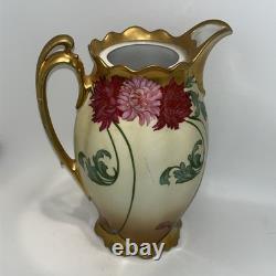 MZ Austria Floral Hand Painted Gold Chocolate Coffee Pot cups saucers 1900s