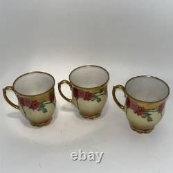 MZ Austria Floral Hand Painted Gold Chocolate Coffee Pot cups saucers 1900s