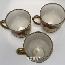 MZ Austria Floral Hand Painted Gold Chocolate Coffee Pot cups saucers 1900s