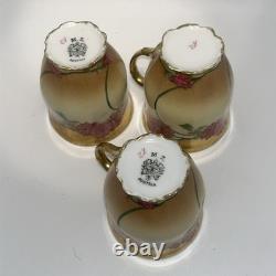 MZ Austria Floral Hand Painted Gold Chocolate Coffee Pot cups saucers 1900s