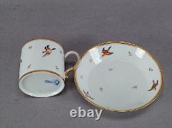 M Pigory Chantilly French Hand Painted Birds Gold Coffee Cup & Saucer C1803-1817