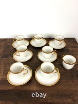 M Redon Limoges 8 Demitasse Cups 7 Saucer Set Porcelain White Gold Chain Band