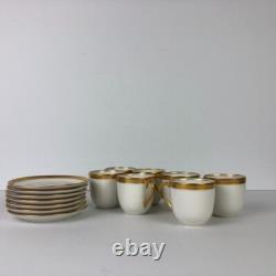 M Redon Limoges Demitasse Cups Saucers Set 7 White Gold Link Chain Trim France