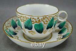 Machin Pattern 148 Green Leaves & Gold Tea Cup & Saucer Circa 1800-1815 A