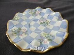 Mackenzie Childs Honeymoon Blue Check Morning Glory Cup & Saucer Gold Trim