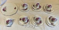 Marie Productions Teacup & Saucer Set Purple Clematis Bone China 22CT Gold