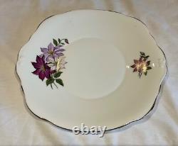 Marie Productions Teacup & Saucer Set Purple Clematis Bone China 22CT Gold
