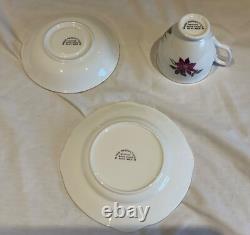 Marie Productions Teacup & Saucer Set Purple Clematis Bone China 22CT Gold